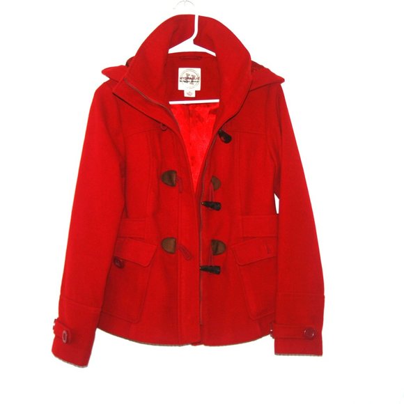 Hydraulic Jackets & Coats Hydraulic Red Hooded Pea Coat Jacket For
